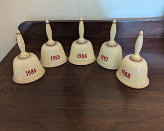 View of Hummel Bells - back side shows year it was made. There are 11 total.