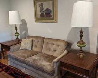 Two-Seat Sofa - $325 - Diamond Pattern Fabric - 66.5" long, 36" deep, 27" tall.