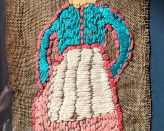 Antique crewel work on burlap -