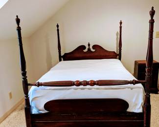 Four Poster Antique Bed - GREAT Condition - $600 includes mattress - on casters for easy moving - 56" wide, 80" long, 62" to top of finials.