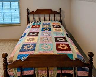 MMC Twin Bed wood headboard and footboard - $160 - with good mattresses (does not include quilt).