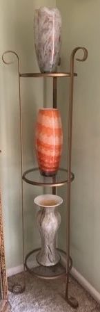 Art Glass Vases With 3 Tier Glass Metal Stand 