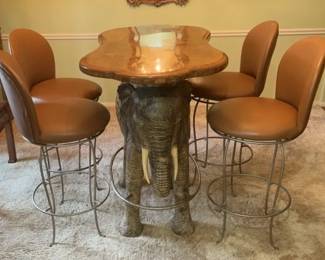 Unique Double Elephant hightop table with stools