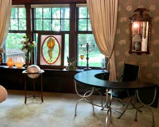 Half round Campaign desk & chair leather covered with drop leaf ends 