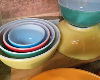 Colorful vintage bowls, set on left sold as a lot