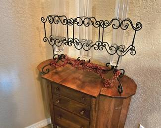 vintage sewing cabinet and super cool candelabra 