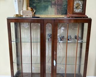 Queen Anne Style Display Cabinet, MCM Fratelli Mannelli Elephant, Strasbourg Manor Mantle Clock, Lenox Table Lamp