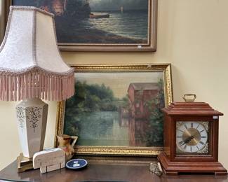 MCM Fratelli Mannelli Elephant, Strasbourg Manor Mantle Clock, Lenox Table Lamp