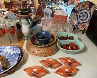 Crab Decor, Oriental Plates, Glass Set