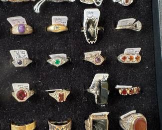 14k Filigree Red Stone Ring (BL), 14k Filigree Purple Stone Ring (BL), 14k Stacked Red Stone Ring (BL)

