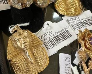 14k & Diamond Turban Ring (BL), 14k King Tut Pendant (BL), 18k King Tut Pendant (BL)