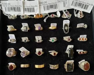 14k White Stone Ring (BL), 14k Multi-Color Stone Ring (BL), 14k Orange Stone Ring (BL), 14k & Diamond Turban Ring (BL)
