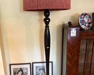 Fringed Floor Lamp, Claw Foot Curio Cabinet, Framed Photograph Lisa Fonssagrives