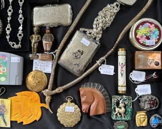Vintage Repousse Deer Brooch, Wood & Lucite Horse Brooch,Charles Dickens Joe the Fat Boy Carving, Sesquicentennial 1820-1970 Coin, 1898 Mt. Rushmore Souvenir Medal, 166.	Eaton Clark Company 100th Anniversary Medal, Grand Trunk Western 1987 Medal, 1924 Lucky Penny Mohawk Trail Souvenir, Vintage Warren G. Harding Medal, Millard Fillmore Brass Medal, Souvenir Penny Of Copper County, United States Of America 1877 One Cent
