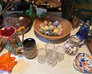 Rubel Casserole Dish, Majolica Tree Bark Pitcher, Beer Stein