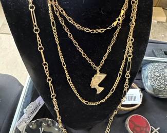Vtg. Elzac Lucite & Copper Brooch, 14k necklaces