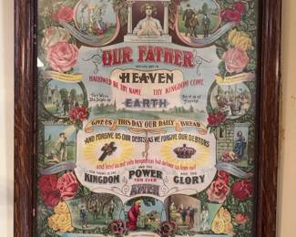 James Lee 1911 Antique Lithograph Print of The Lord’s Prayer and the Ten Commandments Religious Wall Art
