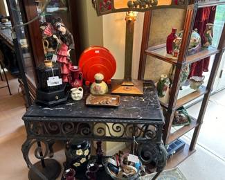 Vtg Tiffany style lamp, Bakelite Thorens Cigarette Dispenser