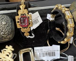 Pressed Glass Cameo Bracelet, 14K Double Branded Bracelet (BL)