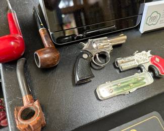 Derringer Toy Gun, Vintage J.Y. Toy Gun, Viscount Dr. Grabow Pipe, Lark Dr. Grabow Pipe, Vintage Wood Carved Native American Pipe
