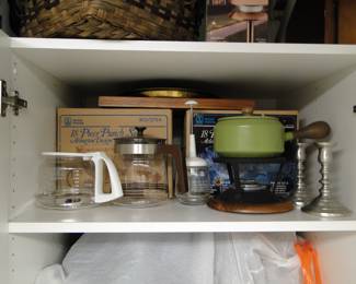 Coffee pots, and a super cool 1970's avocado green fondue pot