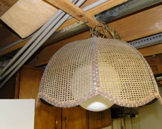 Another shot of the two brown wicker lamps we have for sale