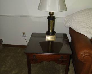 Classic wood side table and lamp