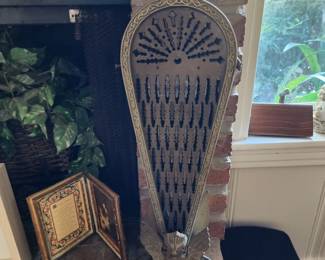 vintage brass fireplace fan screen