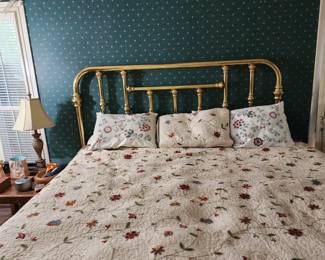 king-size brass bed with mattress, box spring and bed-frame
