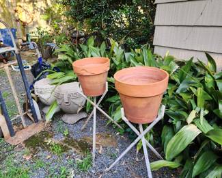 terracotta planters, plant stands, cement planters, hand-truck