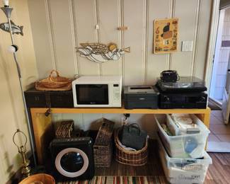Stereo, turntable, printer, microwave, metal box, baskets, and much MUCH more!
