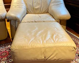 Contemporary Leather Armchair & Ottoman