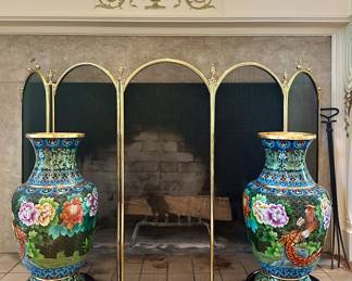 (2) Cloisonne Vases with Brass Trim