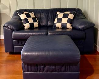 Leather Loveseat & Ottoman