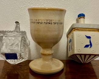 Dreidels & Art Pottery Kiddush Cup
