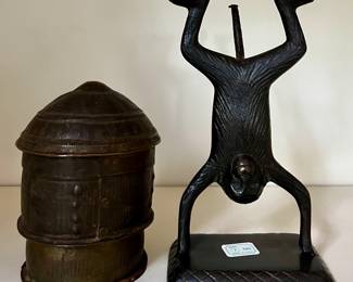 Asante Covered Vessel & Brass Monkey Key/Card Holder 