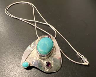 Sterling Silver, Turquoise & Amethyst Necklace 