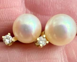 14K Gold, Pearl & Diamond Earrings