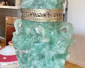 Vintage Chinese Jade courts carved lamp