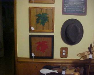 Vintage Hat and Leaf Woodcut Artwork