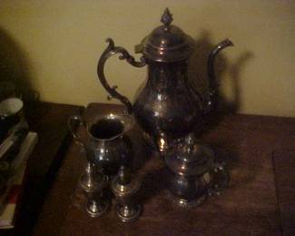 Silverplate Tea Service and Weighted Sterling S & P Set