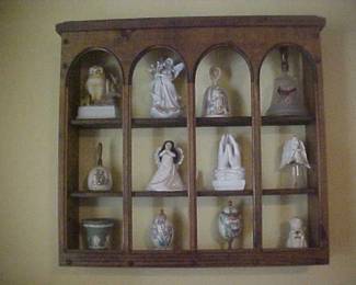 Wooden Shelf and Various Figurines and Knick-Knacks
