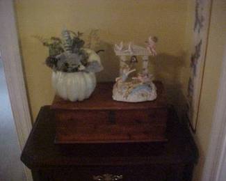 Faux Flower Arrangement, Angel and Pillar Decoration