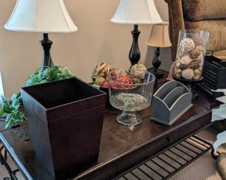 Coffee Table, Table Lamps, Mail Sorter 