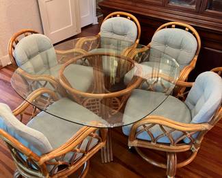 Rattan Glass Top Table with 5 Chairs
