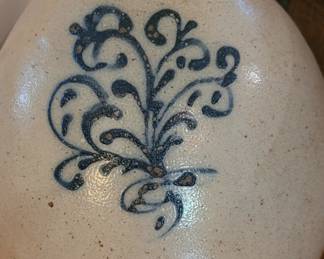 #2 stoneware jug with raised blue design, very good condition, 13"