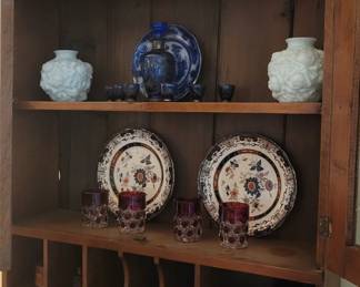 Lovely antique secretary bookcase with old glass, walnut