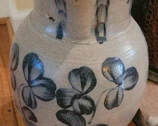 Tall stoneware pitcher with large blue flowers, attributed to Peter Herman, Baltimore, 12"
