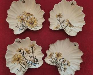 Victorian Ceramics Fish Bone dishes, Briar Rose Daisy Crescent Scalloped, circa 1881