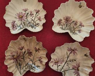 Victorian Ceramics Fish Bone dishes, Briar Rose Daisy Crescent Scalloped, circa 1881
